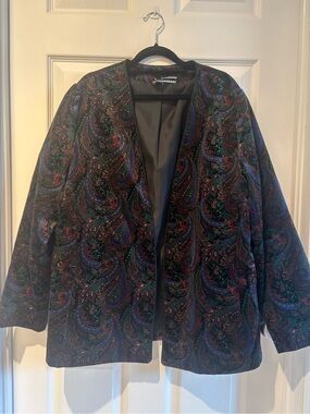 Women's Black Paisley Open-Front Blazer